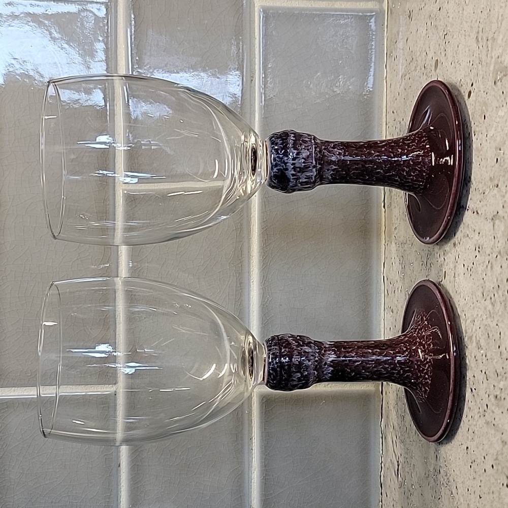 💗 Handmade Hand-thrown Pottery Ceramic 8” Wine Goblets Glasses SIGNED